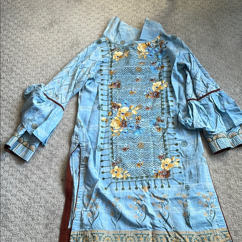 Floral Blue Long Sleeve Dress